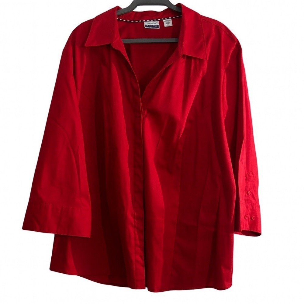 Riders by Lee Red Button Front Shirt 4X Plus Size 3/4 Sleeve Easy Care Workwear